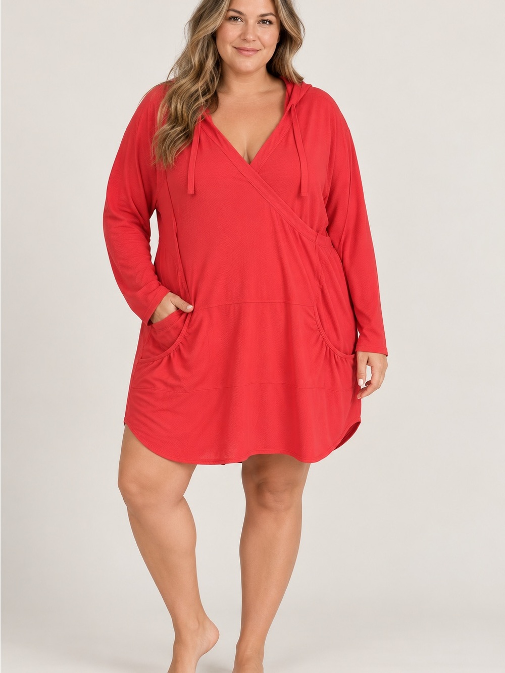 Athleta Wick-It Wader Hooded Swim Cover Up Tunic Red 2X